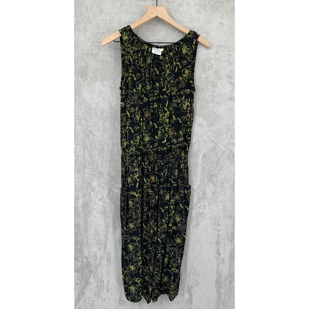 Go Fish Jumpsuit‎ Womens Large Black Green Floral Sleeveless Elastic Waist Boho